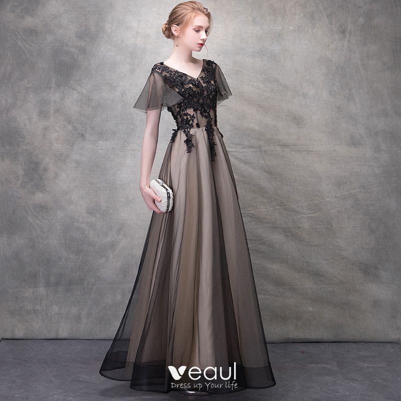 V-NECK BACKLESS BLACK LACE STUNNING DRESS