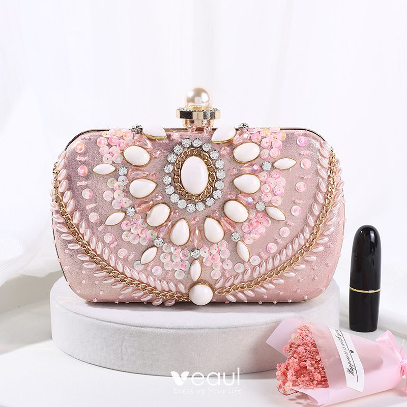 Fashion Black Satin Evening Party Clutch Bags 2022 Pearl Rhinestone Sequins Clutch  Bags