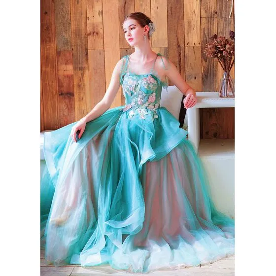 Charming Jade Green Evening Dresses 2019 A-Line / Princess Spaghetti ...