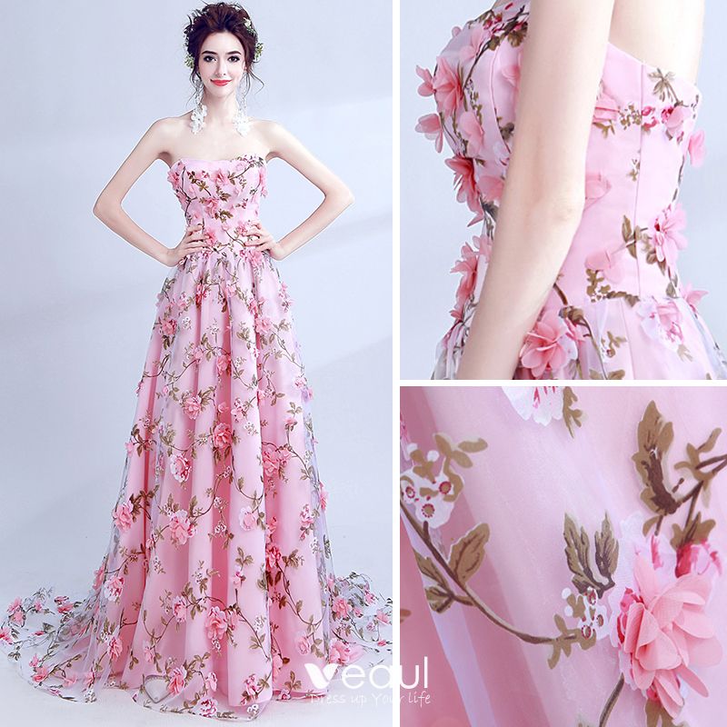 Flower Fairy Candy Pink Prom Dresses 2017 A-Line / Princess Sweetheart ...