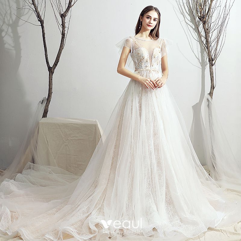 Chic / Beautiful Ivory Wedding Dresses 2019 A-Line / Princess Scoop ...