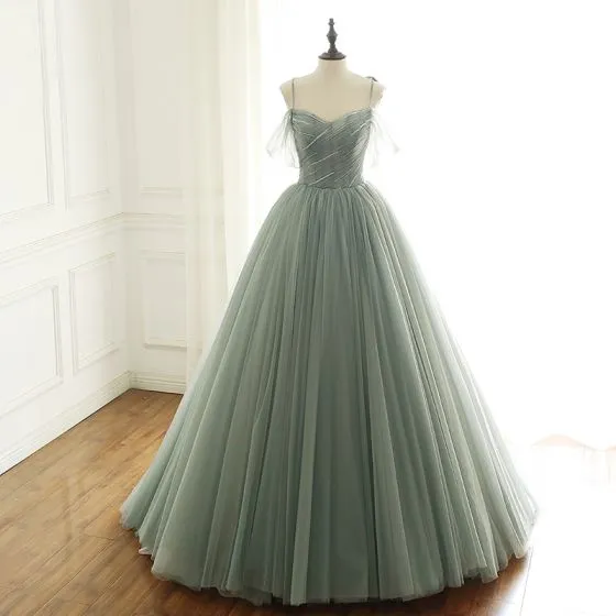 Luxury / Gorgeous Sage Green Prom Dresses 2019 A-Line / Princess ...