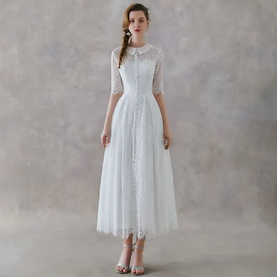 Vintage Retro Ivory Lace Outdoor Garden Wedding Dresses 2019