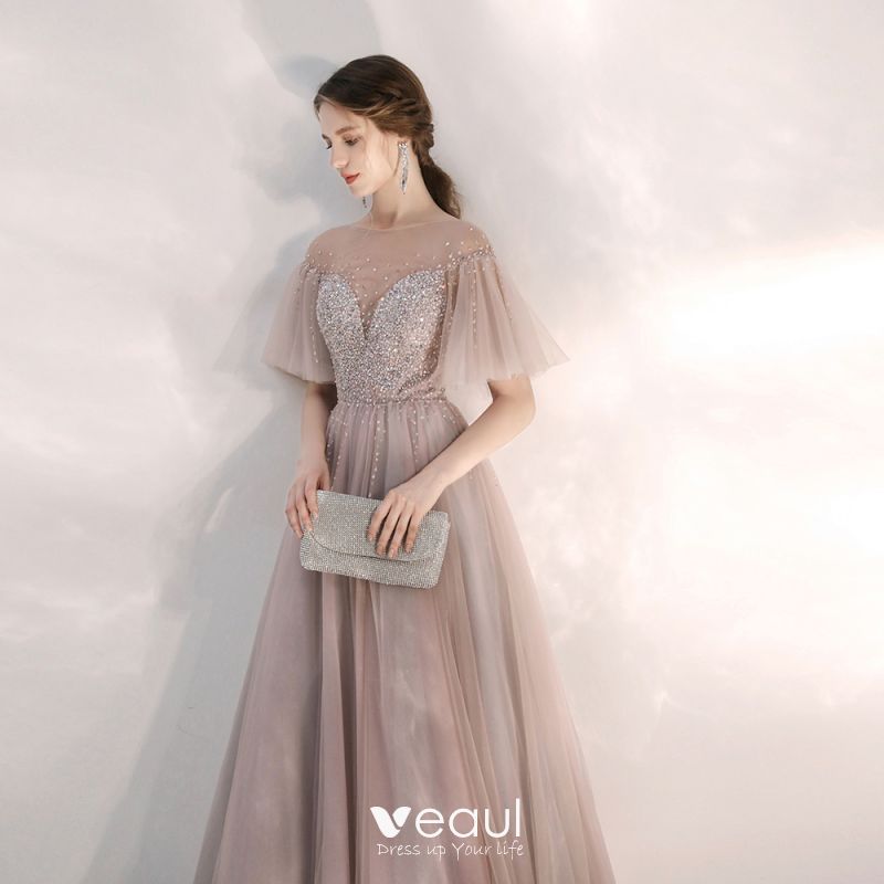 Elegant Pearl Pink See-through Evening Dresses 2020 A-Line / Princess ...