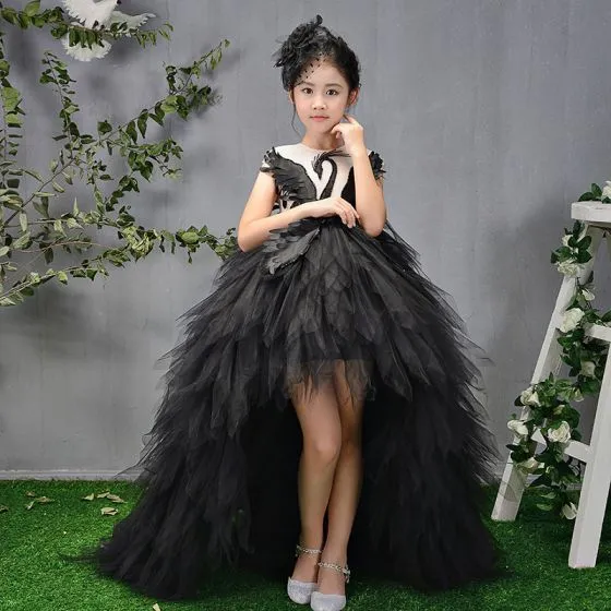 High Low Black See-through Birthday Flower Girl Dresses 2020 Ball Gown ...