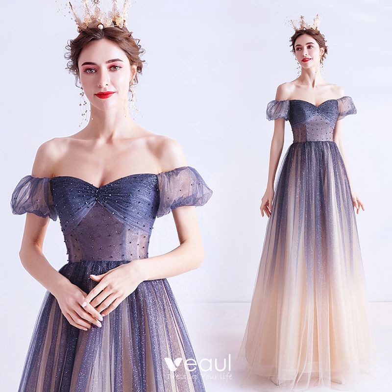 Charming Navy Blue Gradient-Color Prom Dresses 2020 A-Line / Princess ...