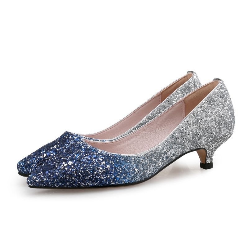 Charming Navy Blue Glitter Wedding Shoes 2020 Leather Sequins 3 cm ...