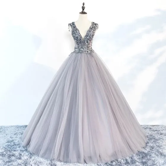 grey ball gown prom dress