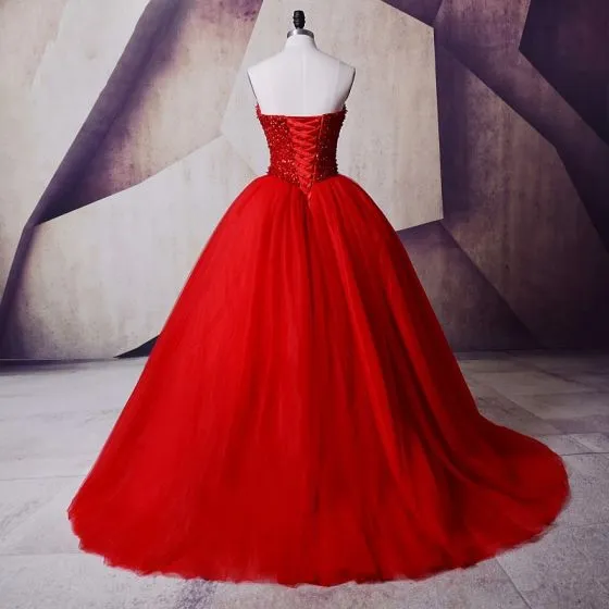red beaded ball gown
