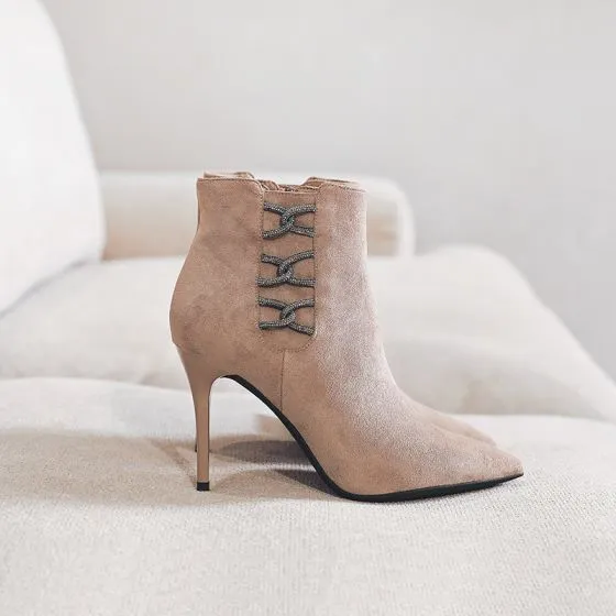 tan suede pointed toe booties