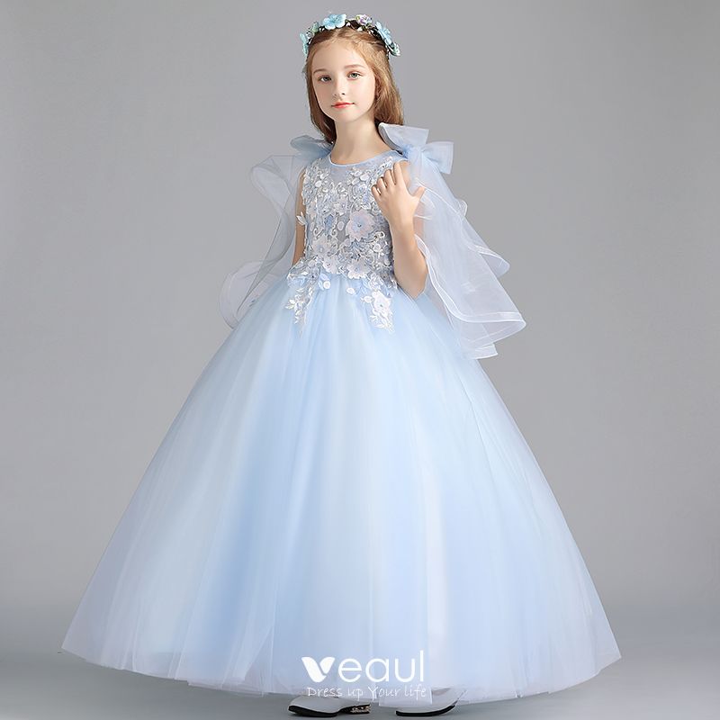 Chic / Beautiful Sky Blue Flower Girl Dresses 2019 A-Line / Princess ...