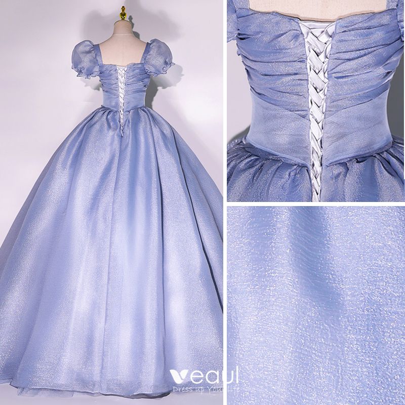 Elegant Ocean Blue Prom Dresses 2022 Ball Gown Square Neckline Puffy ...