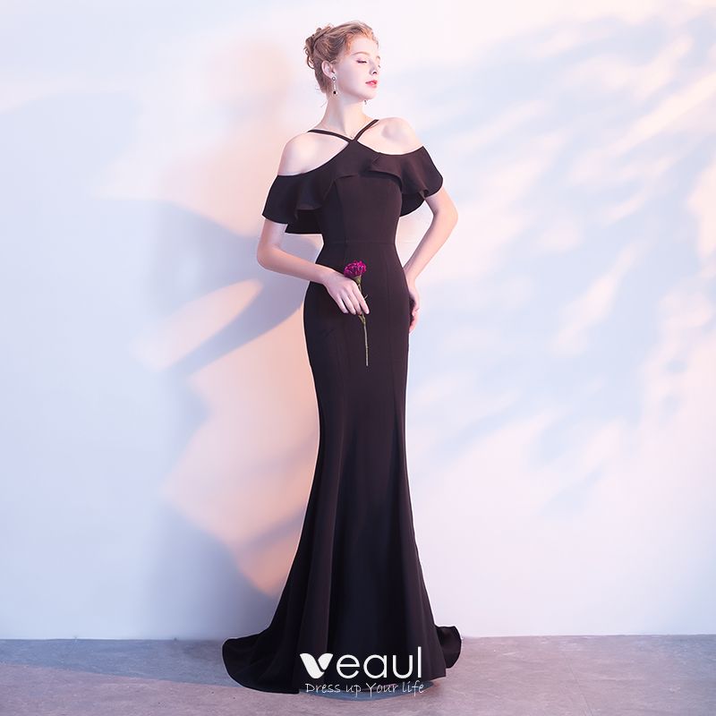 Modest / Simple Black Evening Dresses 2018 Trumpet / Mermaid Strapless ...