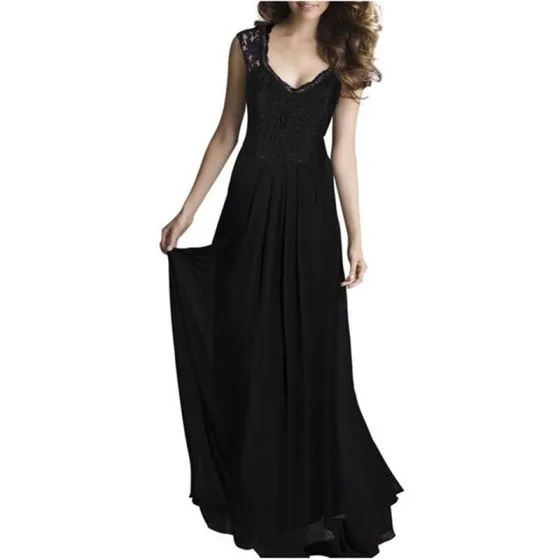 black chiffon floor length dress