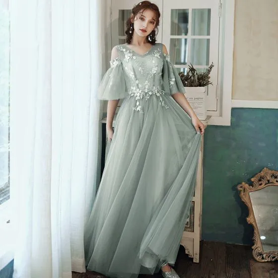 Affordable Sage Green Bridesmaid Dresses 2020 A-Line / Princess ...