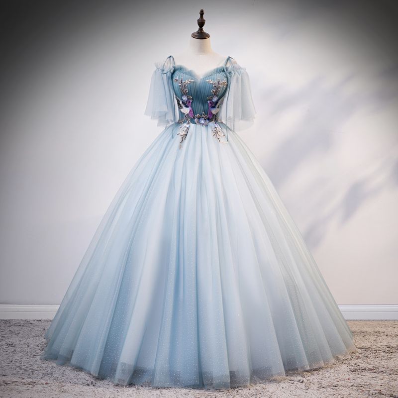 light blue gown with sleeves