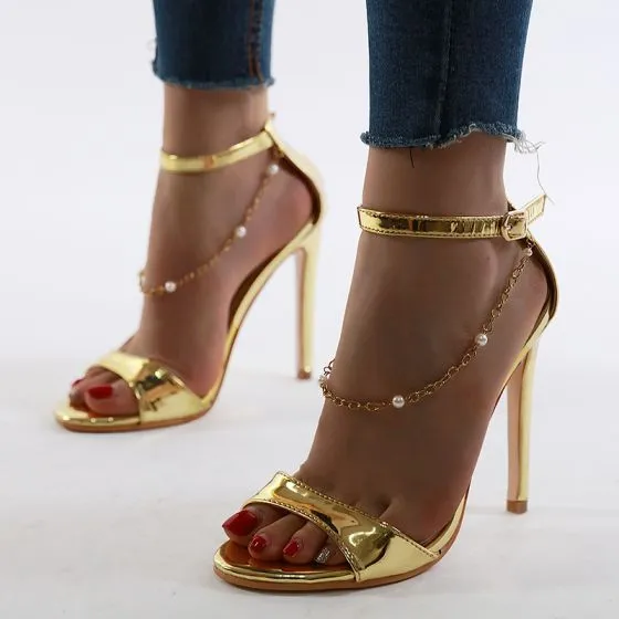 Chic / Beautiful Gold Street Wear Womens Sandals 2020 Ankle Strap 12 cm ...
