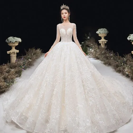 High-end Ivory Wedding Dresses 2020 Ball Gown Scoop Neck Beading ...