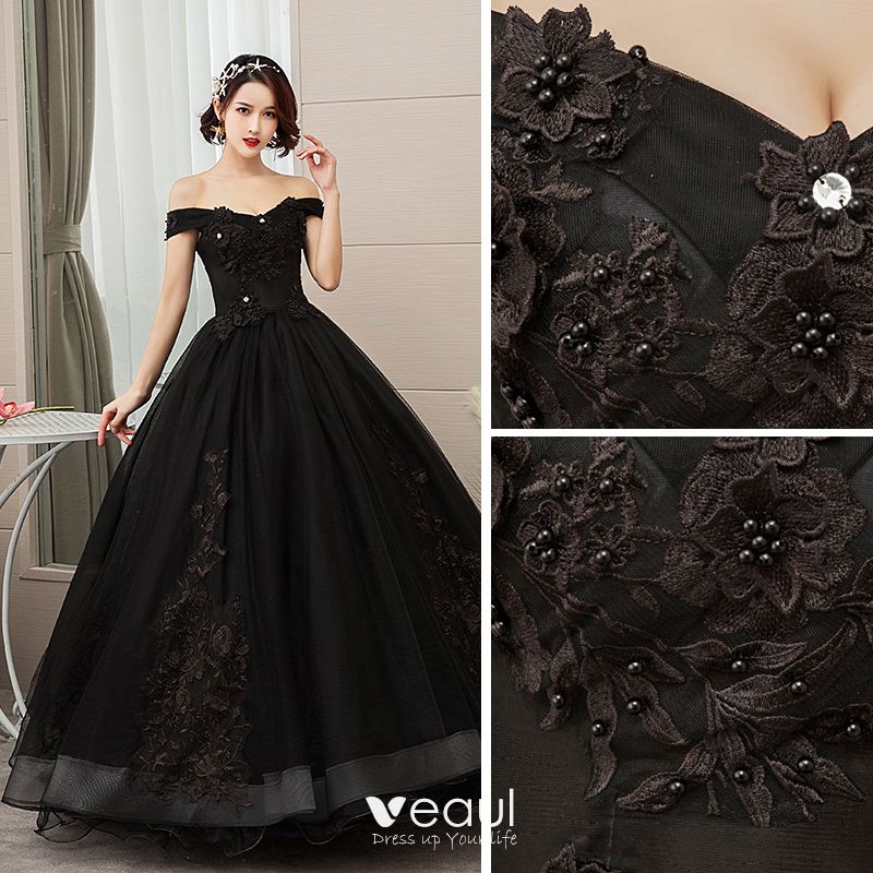 Elegant Black Quinceañera Prom Dresses 2019 A-Line / Princess Off-The ...