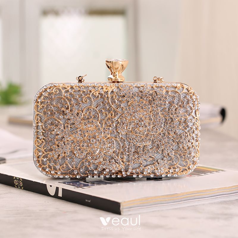 Fashion Black Gold Clutch Bags 2020 Metal Rhinestone Evening Party  Accessories