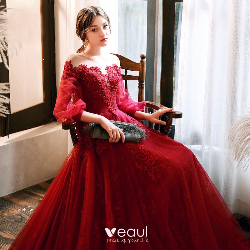 3/4 Sleeves Red Bridal Wedding Dress Lace Ball Gown Quinceanera Dresses  Z3022 - China Wedding Dresses and Quinceanera Gowns price |  Made-in-China.com