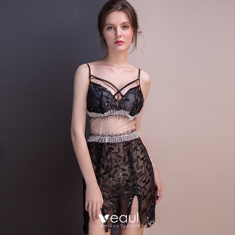 black lace sequin dress