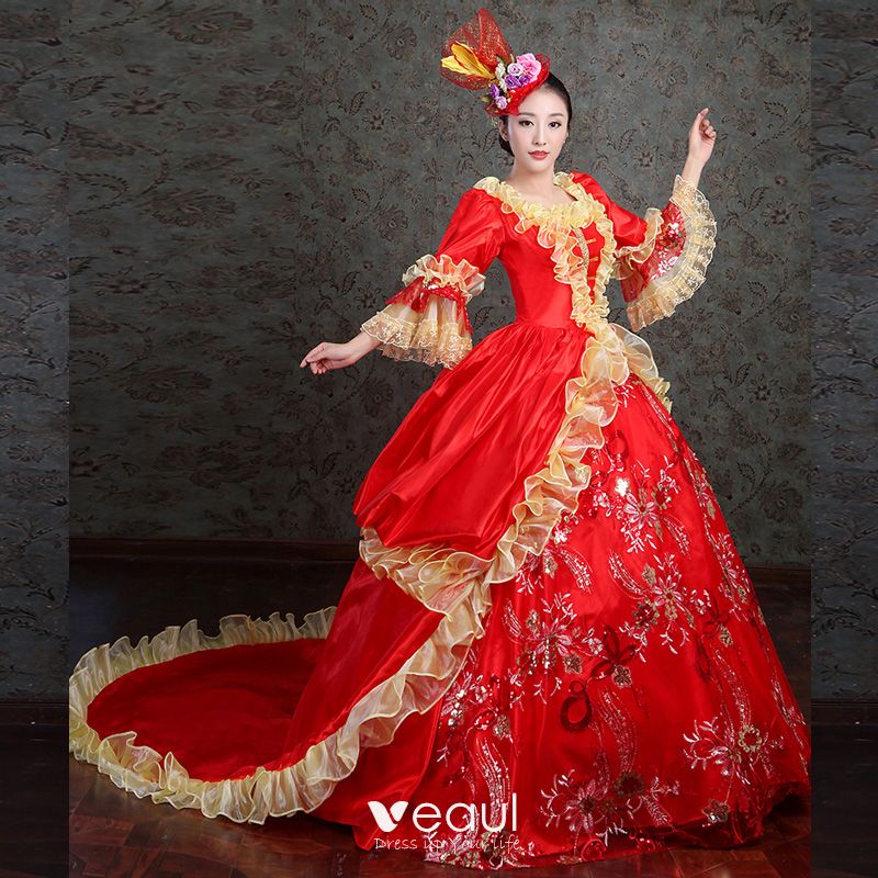 red renaissance ball gown