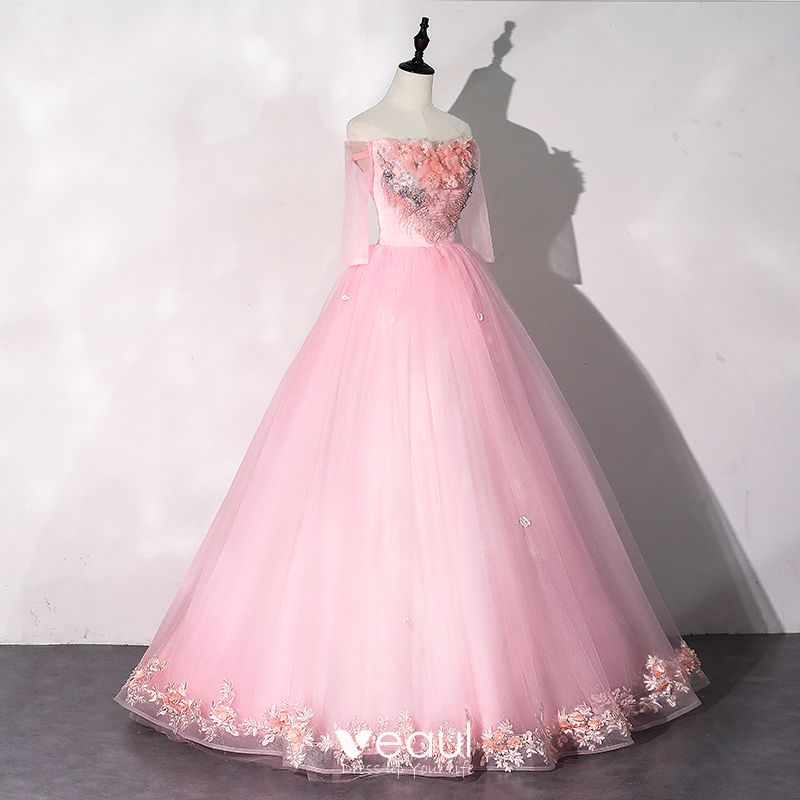 Flower Fairy Candy Pink Prom Dresses 2020 Ball Gown Off-The-Shoulder ...