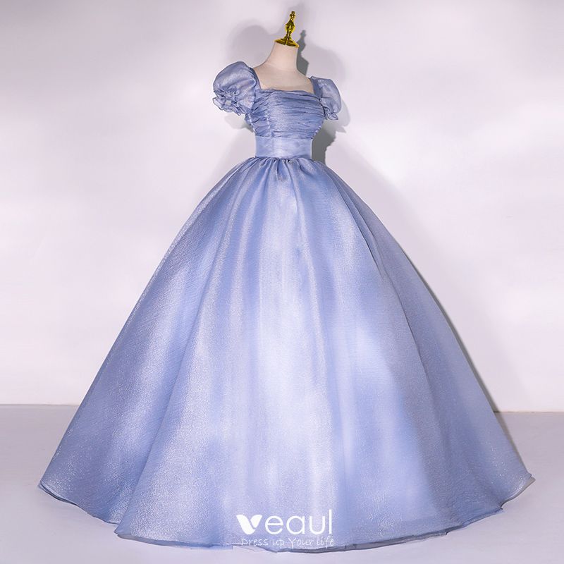 Elegant Ocean Blue Prom Dresses 2022 Ball Gown Square Neckline Puffy ...