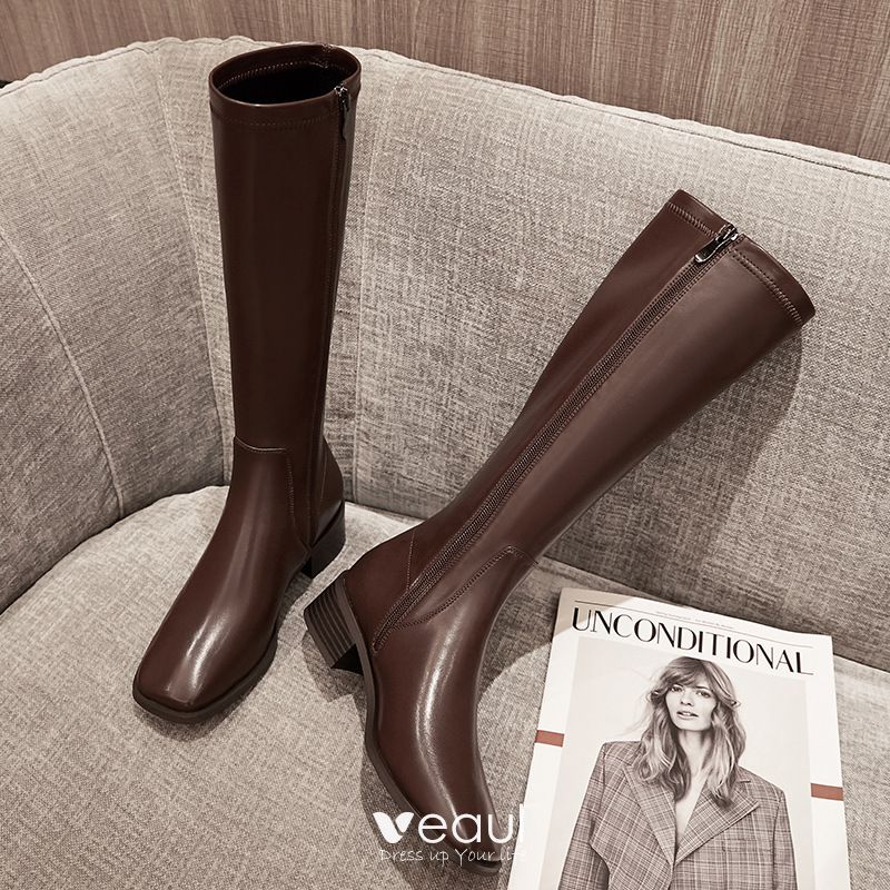 leather women's boots low heel
