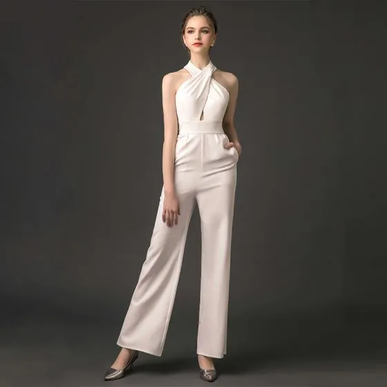 Modern / Fashion Ivory Jumpsuit 2019 Halter Sleeveless Ankle Length ...