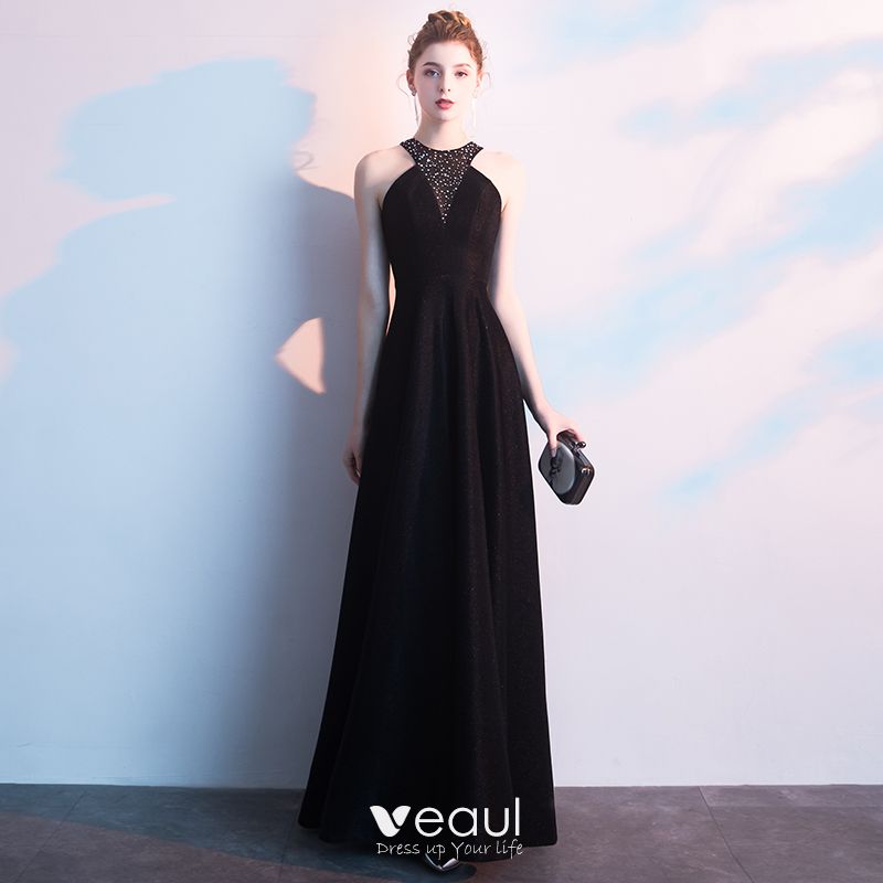 backless black evening dress