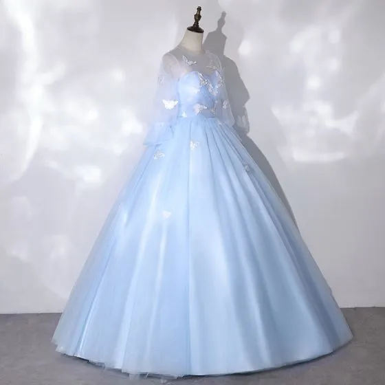 Sky Blue Long Prom Dresses Off Shoulder Princess Dress FD1163 viniodre   Viniodress