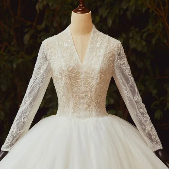 Illusion Ivory See-through Bridal Wedding Dresses 2020 Ball Gown V-Neck ...