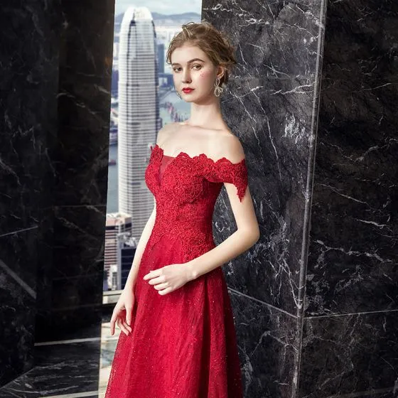 Best Burgundy Lace Evening Dresses 2019 A-Line / Princess Off-The ...