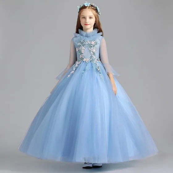 Vintage / Retro Pool Blue Flower Girl Dresses 2019 A-Line / Princess ...