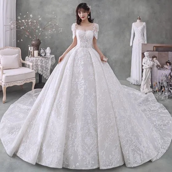 Victorian Style Ivory Bridal Wedding Dresses 2020 Ball Gown See-through ...