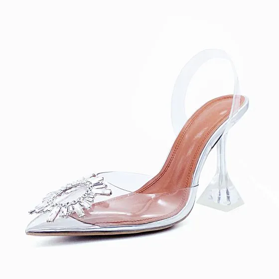 Silver Pointed-toe Transparent Stilettos, High Heels