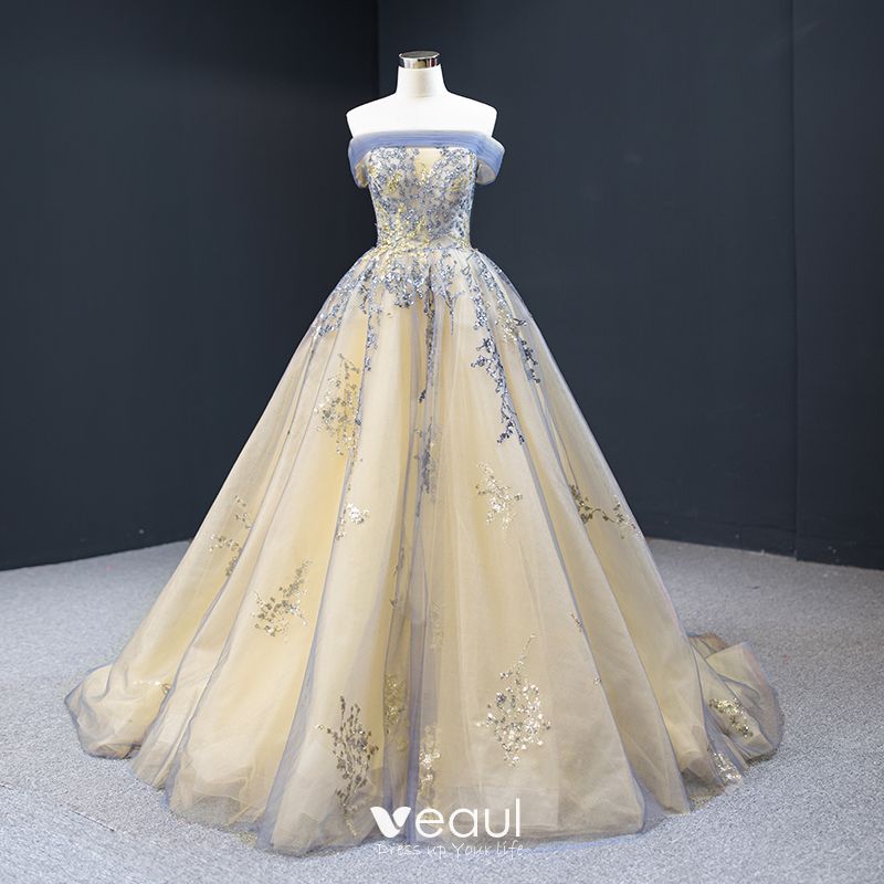 blue and gold ball gown