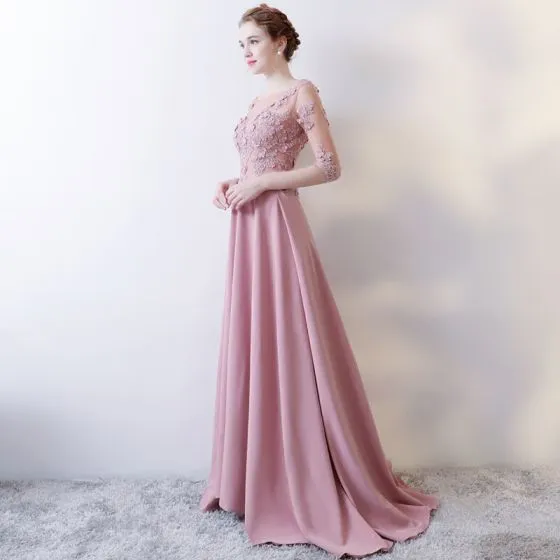 Illusion Candy Pink Evening Dresses 2018 A-Line / Princess Scoop Neck 1 ...