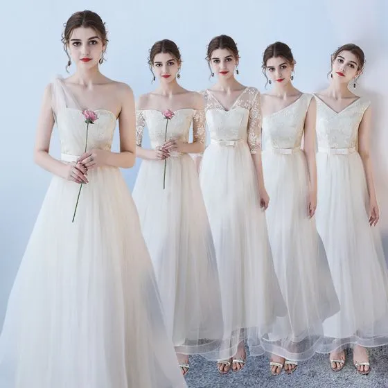 Affordable Champagne Bridesmaid Dresses 2018 A Line Princess