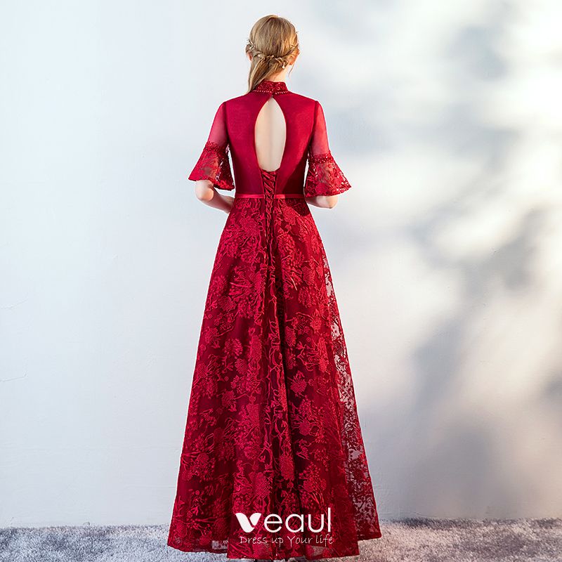 Vintage / Retro Burgundy See-through Evening Dresses 2019 A-Line ...