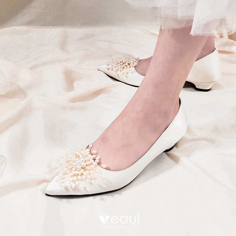 ivory satin shoes low heel