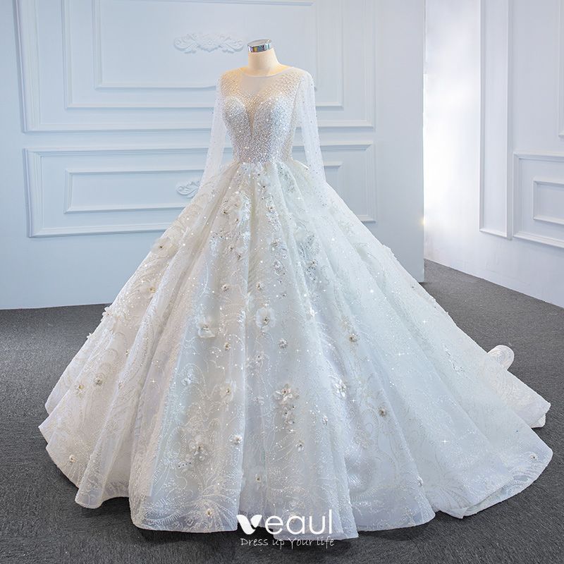Luxury / Gorgeous White See-through Bridal Wedding Dresses 2020 Ball ...