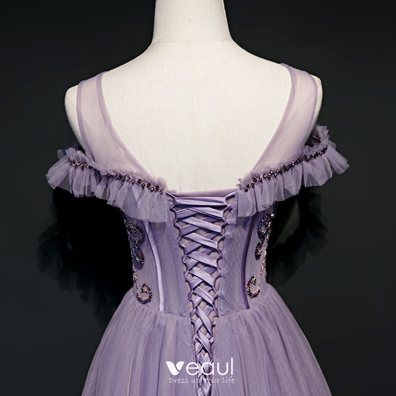 High-end Lavender Evening Dresses 2020 A-Line / Princess Scoop Neck ...
