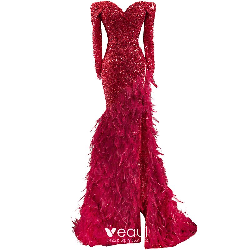 High-end Red Sequins Red Carpet Evening Dresses 2020 Trumpet / Mermaid ...