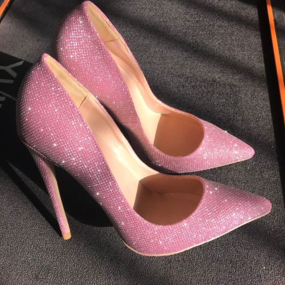 Charming Candy Pink Evening Party Pumps 2020 Glitter Sequins 12 cm ...