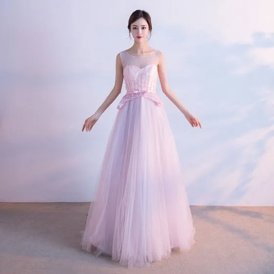 Lovely Blushing Pink See-through Evening Dresses 2018 A-Line / Princess ...