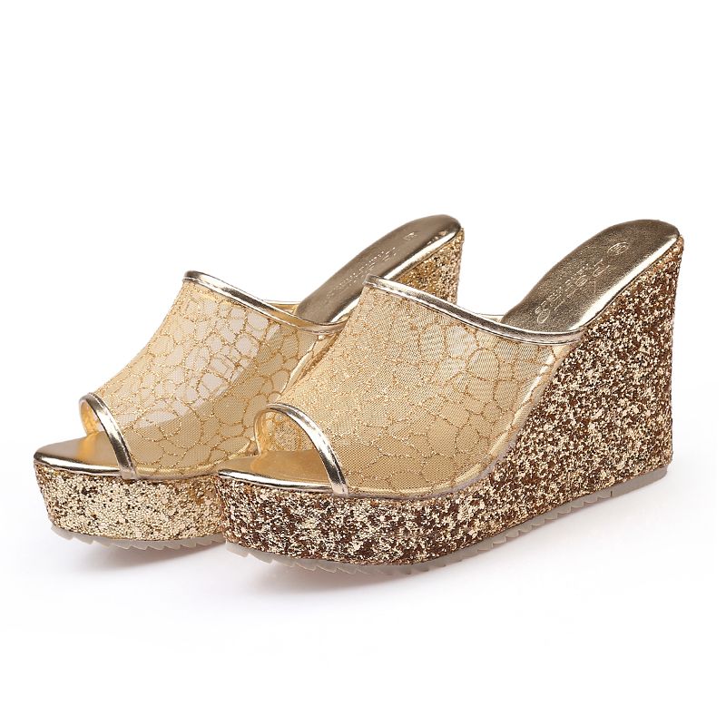 gold sparkly wedges