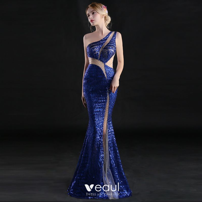 Sexy Royal Blue See-through Evening Dresses 2019 Trumpet / Mermaid One ...